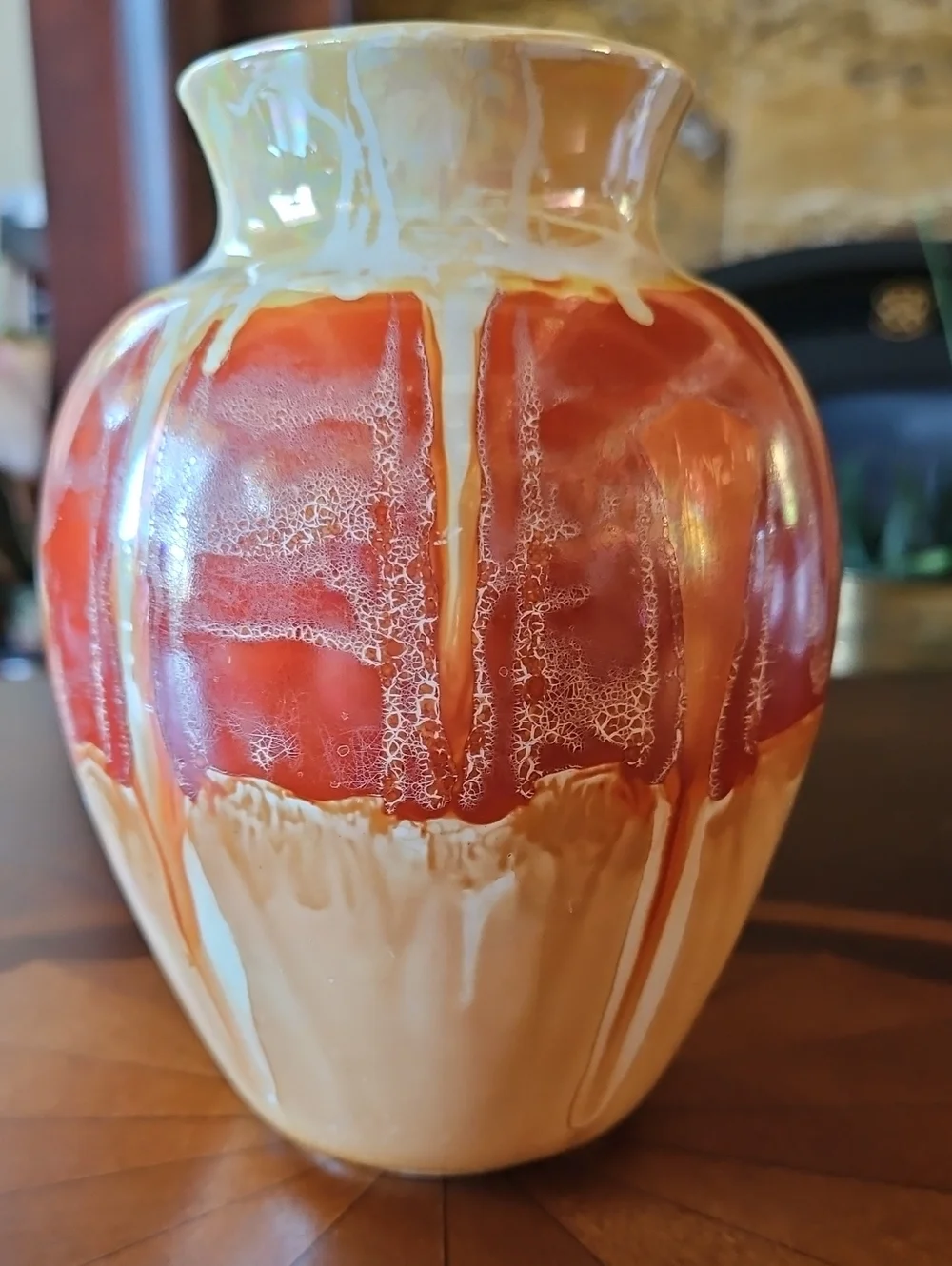 VTG Studio Art Pottery Vase Drip Glaze Sunset Orange & Cream